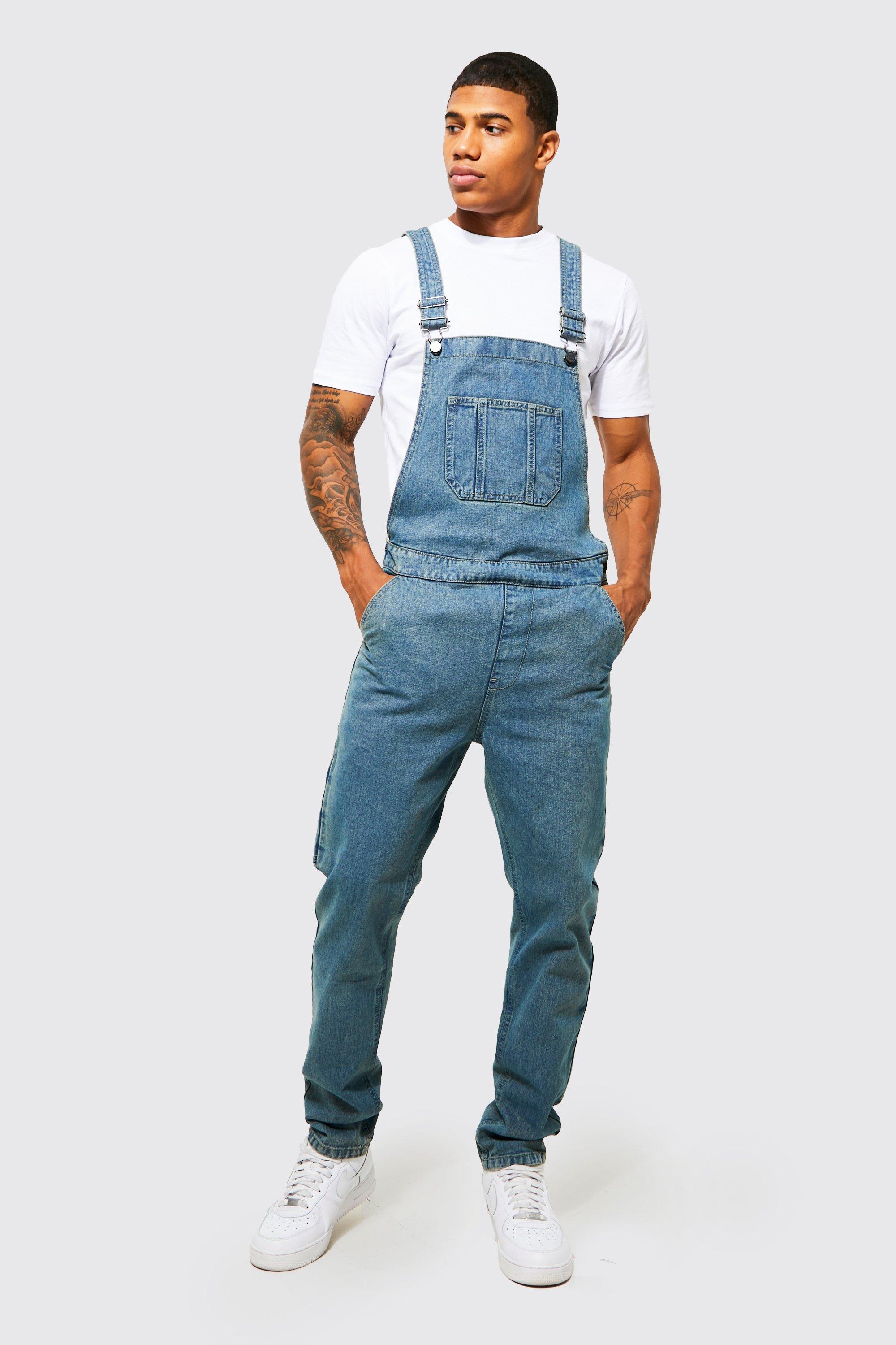 Full Length Denim Dungarees boohooMAN UK